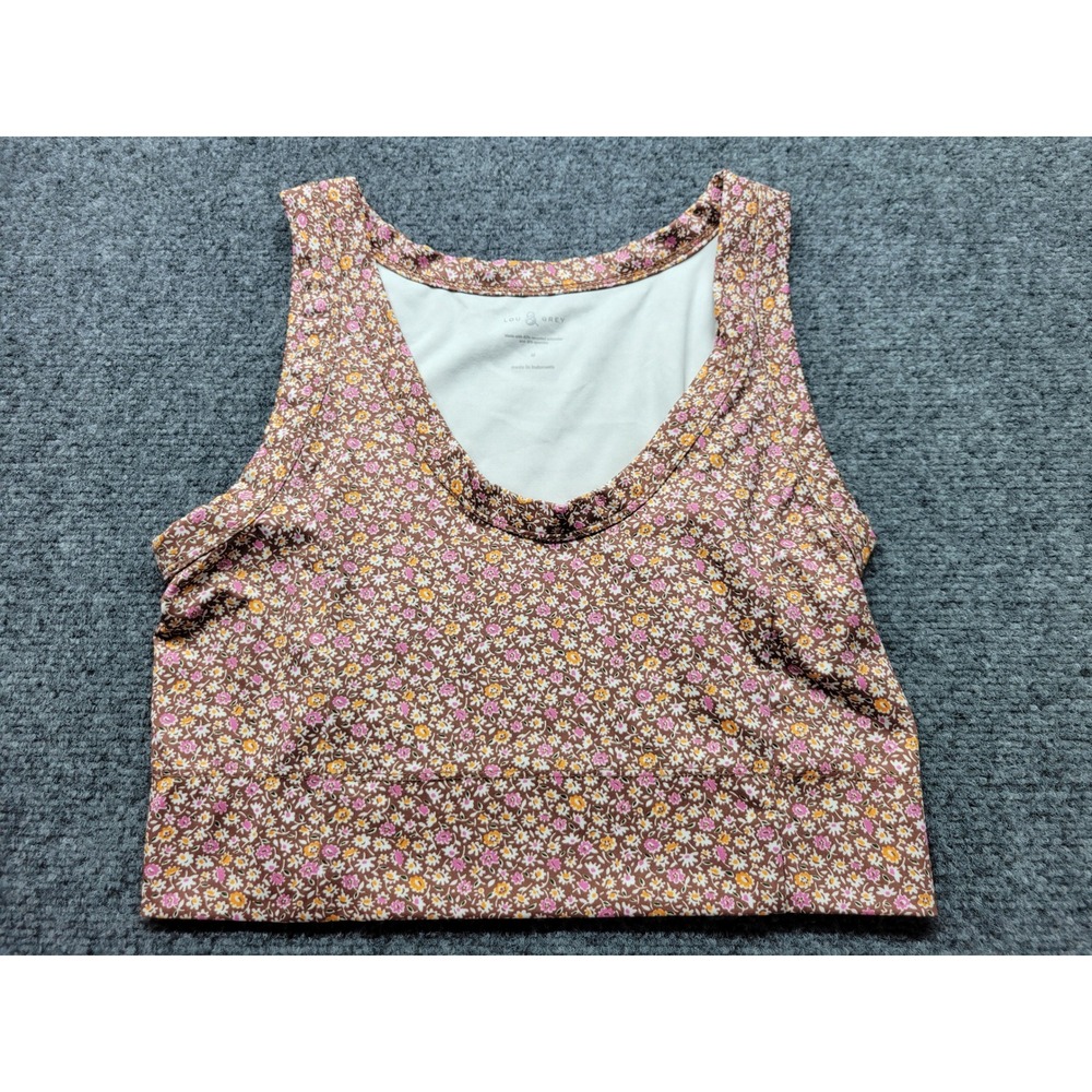 Lou & Grey Floral Crop Top Brown Multi Ditsy Flower Activewear 586795 Medium